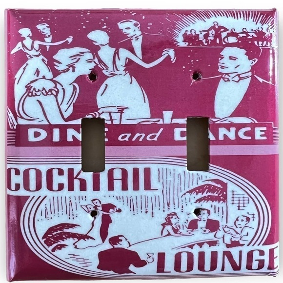Retro Ad Art Double Switch Plate Cover Cocktail Dinner Dance - Picture 1 of 2
